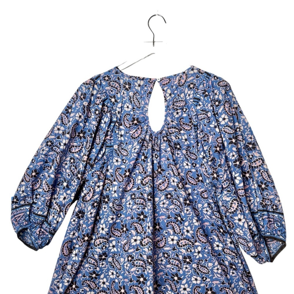 Cleobella Cora Cotton Blue Paisley Aline Full Women’s Bohemian Tassel Dress Sz M - Picture 11 of 12